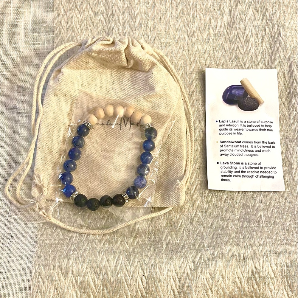 Sandalwood, Lava Stone, Lapis Lazuli Energy Bracelet